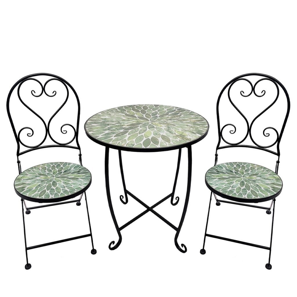 Mosaic Leaf Design Metal Garden Bistro Set 5029936998040 2